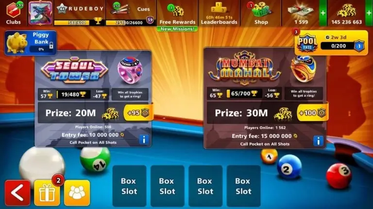 میزهای سئول و مومبای 8ball pool