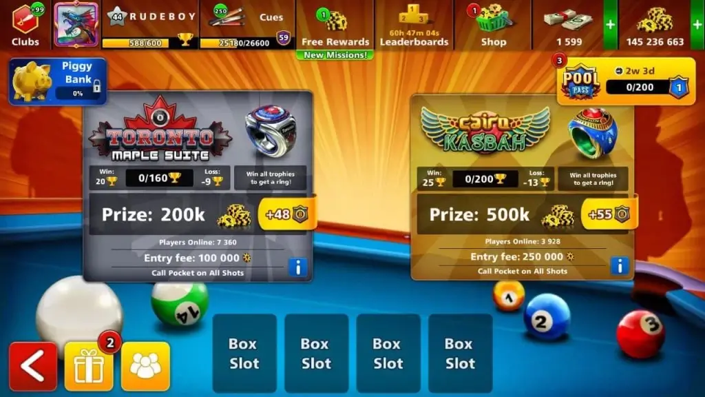 میزهای تورنتو و کایرو 8 ball pool